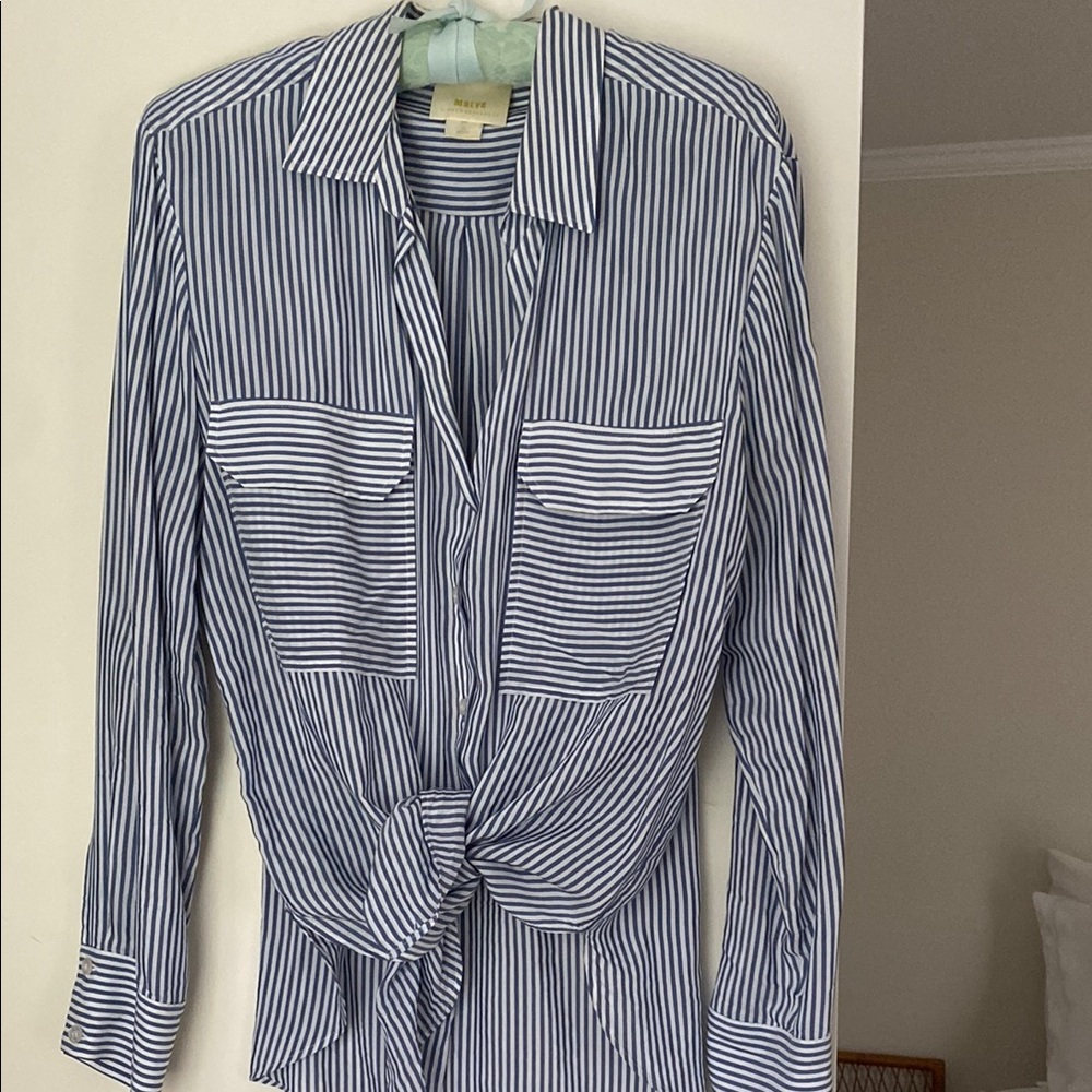 Maeve Blue and White Button Down Shirt